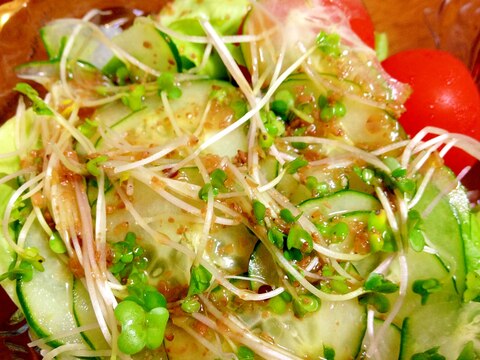 胡瓜ブロッコリーの新芽レタスのサラダ